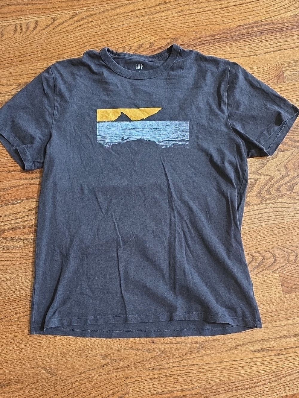 GAP Men's Black Tee with Yellow & Blue Ocean Graphic